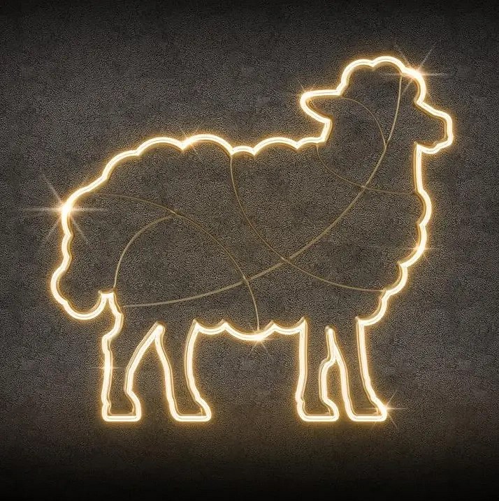 2D LED light sheep, 160 × 130 cm, warm white, standing, aluminium