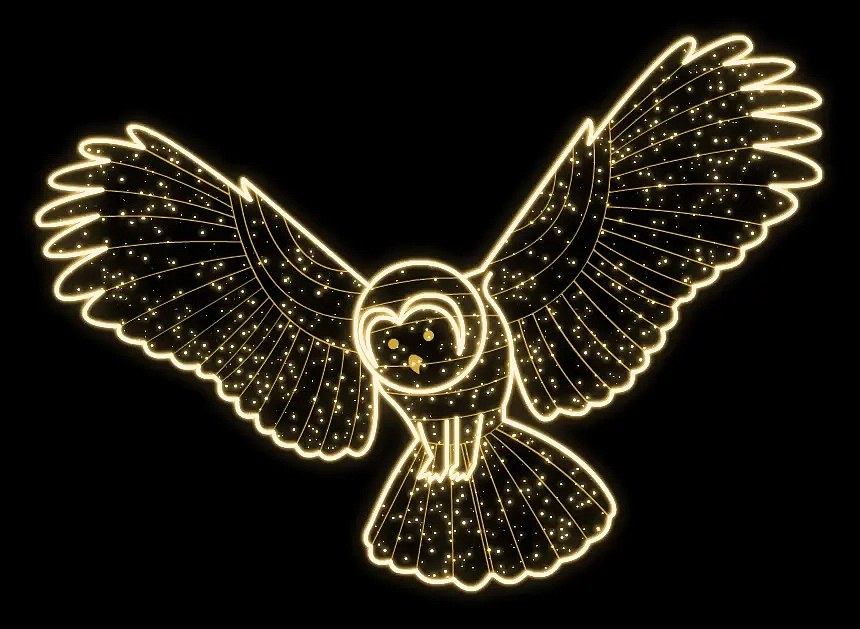 Easy Fix 2D LED light owl in flight, hanging, 225 × 165 × 5 cm, warm white, 3D printing