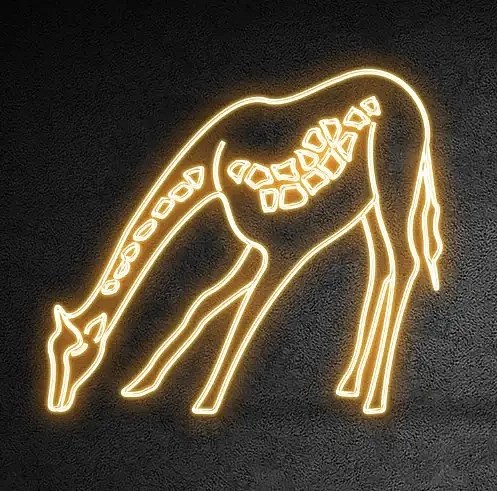 Eco Fix 2D LED light giraffe, drinking fountain, 249 × 217 cm, warm white, standing, 3D printed, aluminium