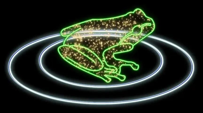 2D LED light frog, coloured, 120 × 160 × 60 cm, standing, 3D printing