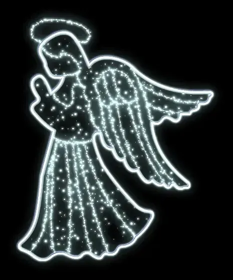 Eco Fix 2D LED light angel, standing, 150 × 185 × 62 cm, icy white, 3D printed, transparent
