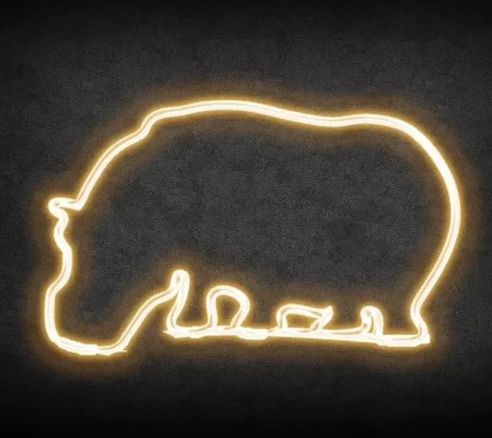 Eco Fix 2D LED light hippo, 220 × 130 cm, warm white, standing, 3D printed, aluminium