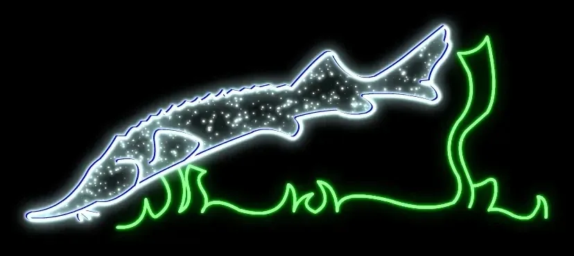 2D LED light sturgeon, 195 × 75 cm, standing, 3D printing