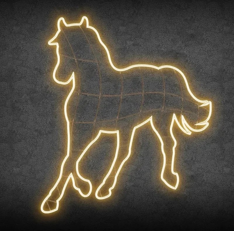 2D LED light horse, 126 × 145 cm, warm white, standing, aluminium