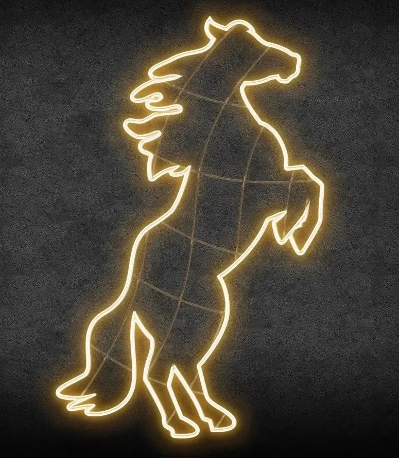 2D LED light horse, 155 × 240 cm, warm white, standing, 3D printing