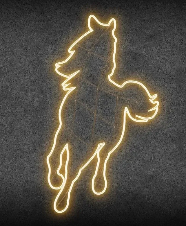 2D LED light horse, 85 × 147 cm, warm white, standing, aluminium