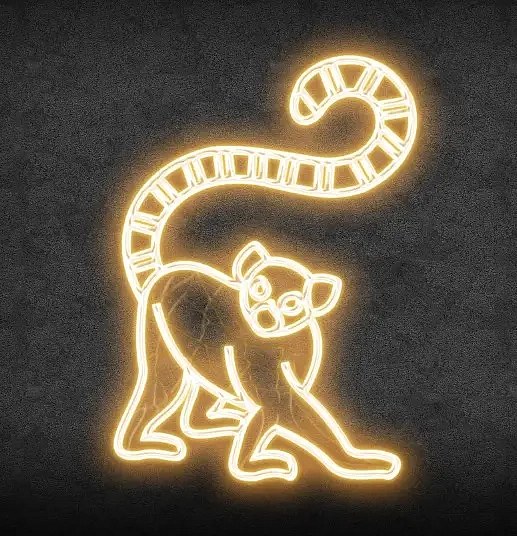 Eco Fix 2D LED light lemur, front, hanging, 110 × 145 × 5 cm, warm white, 3D printed, gold