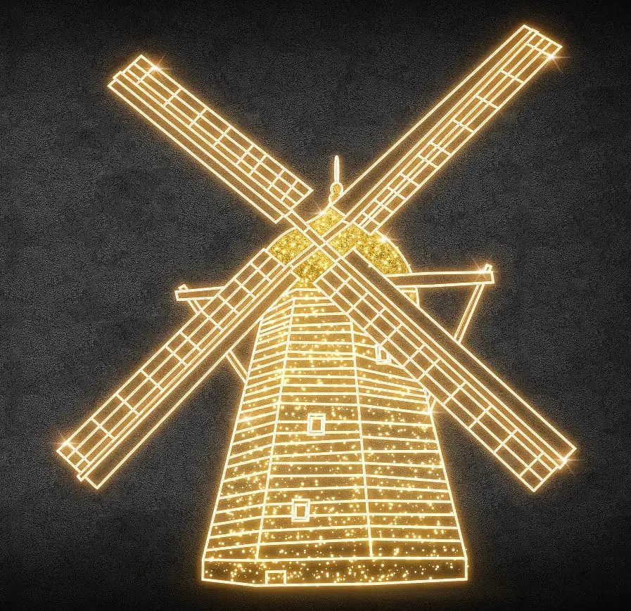 Eco Fix 2D LED light mill, 277 × 293 × 60 cm, warm white, standing, 3D printed, aluminium