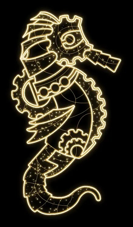 Eco Fix 2D LED Light Seahorse, right, 195 × 105 cm, warm white, standing, 3D printed, aluminium