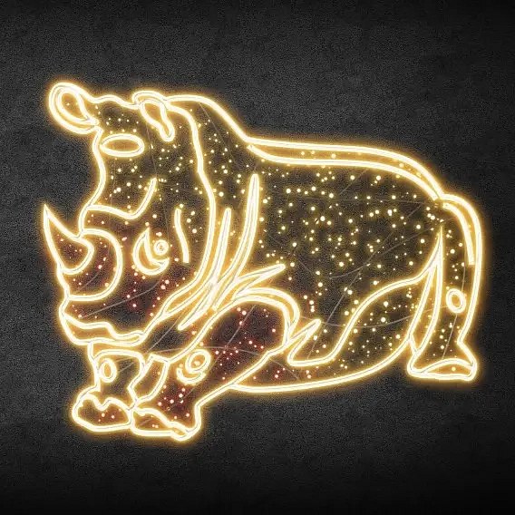 Eco Fix 2D LED light rhino large, 250 × 200 cm, warm white, standing, 3D printed, aluminium