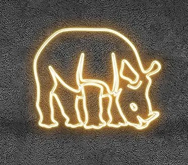 Eco Fix 2D LED light rhino, baby, 164 × 130 cm, warm white, standing, 3D printing