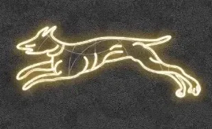 Eco Fix 2D LED light dog, running, warm white, gold colour, 150 × 55 cm, 3D printed, aluminium