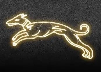 2D LED light dog II, 85 × 150 cm, warm white, standing, 3D printing