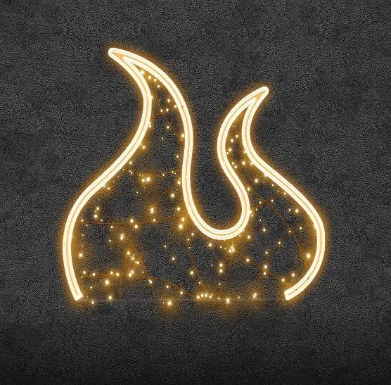 Eco Fix 2D LED light flame, hanging, 152 × 149 × 3 cm, warm white, 3D printed, gold