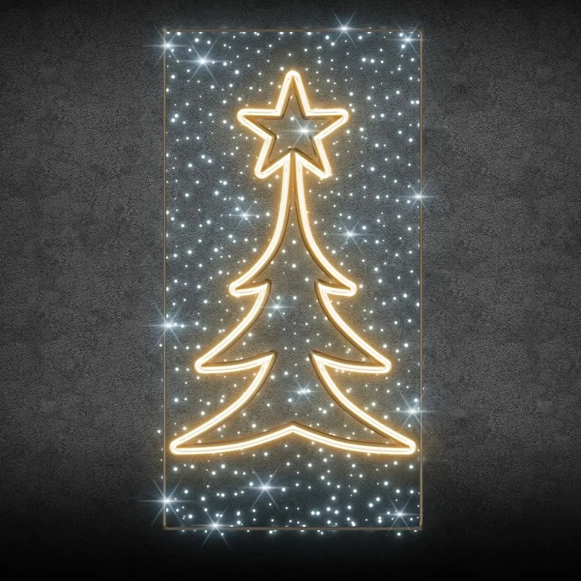 Easy Fix 2D LED light decor for public lighting pole tree, 150 × 300 cm, icy and warm white, aluminium