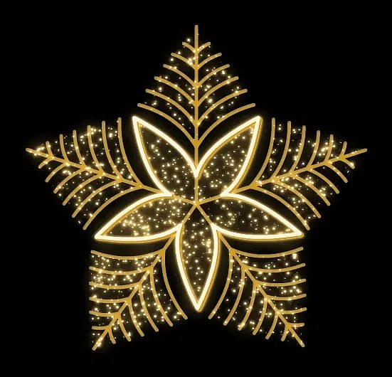 Easy Fix 2D LED star light, star anise IV, Ø 150 cm, warm white, hanging, gold carpet, aluminium