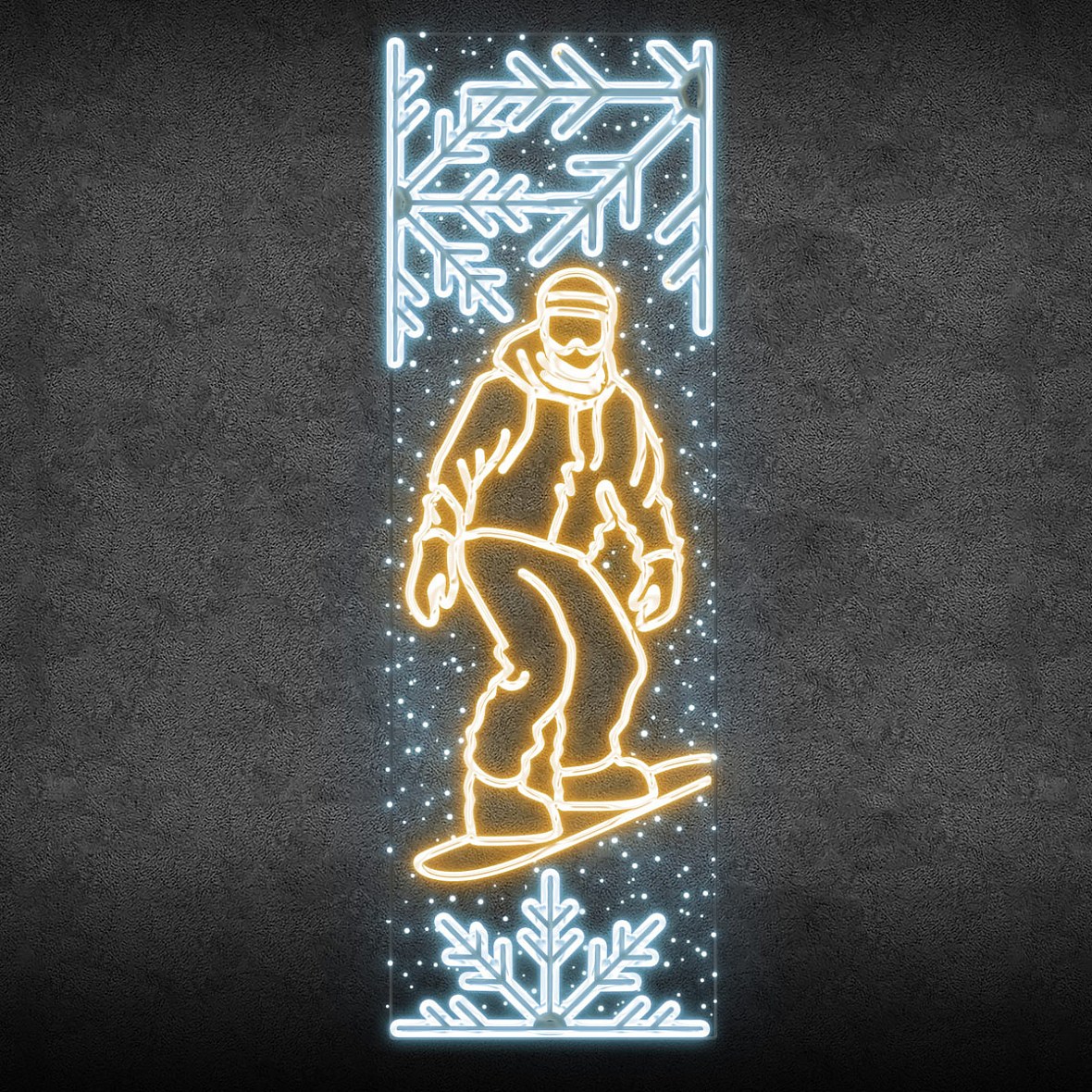 Easy Fix 2D LED light banner snowboarder, 80 × 247 cm, warm and icy white, decor for public lighting, aluminium