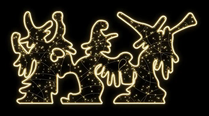 Eco Fix 2D silhouette of a dancing witch, 5 pieces, 245 × 125 cm, warm white, standing, 3D print