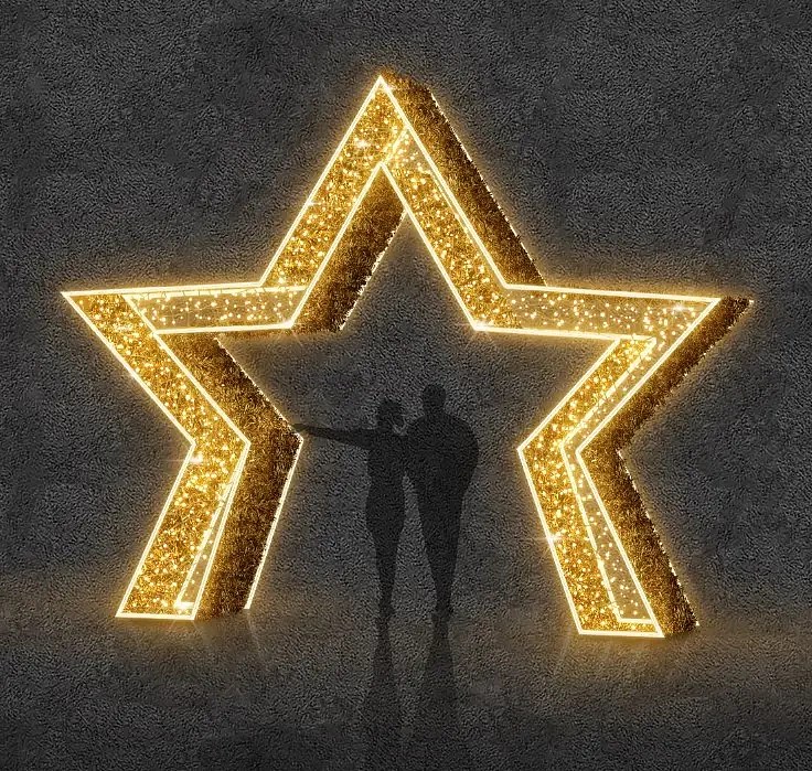 Eco Fix 3D LED star light gate, 410 × 510 × 75 cm, warm white, aluminium