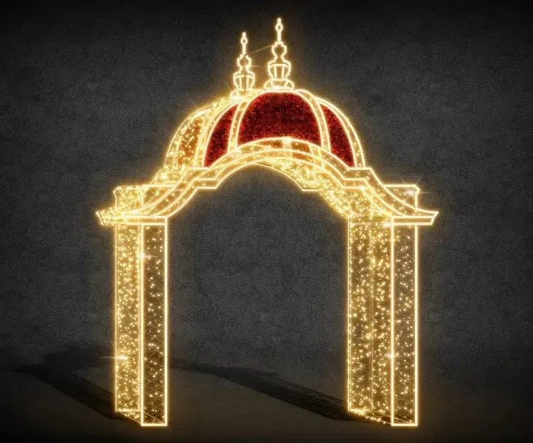 Eco Fix 3D LED light gate, red roof, 280 × 360 cm, warm white, aluminium