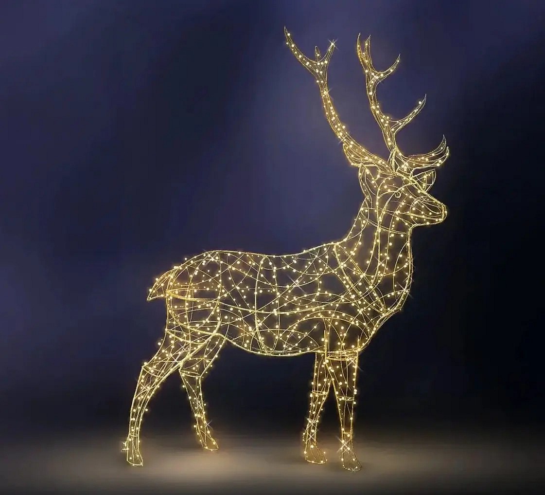 Eco Fix 3D LED deer light 350 cm, warm white with crystals, aluminium
