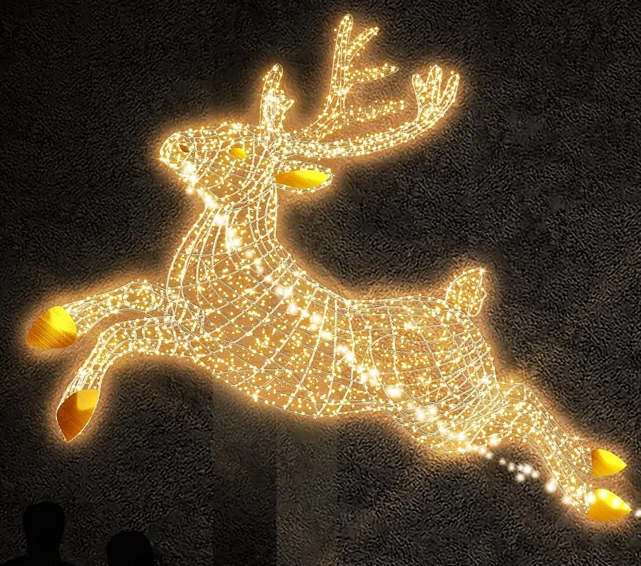 Eco Fix 3D LED light reindeer, 270 × 180 × 115 cm, warm white, aluminium