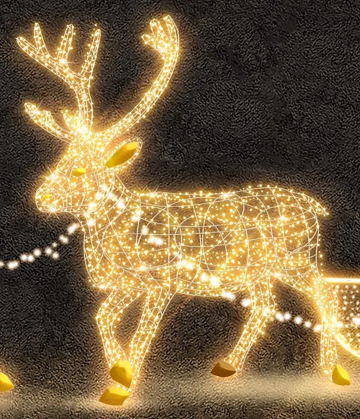 Eco Fix 3D LED light reindeer, 295 × 350 cm, warm white, aluminium