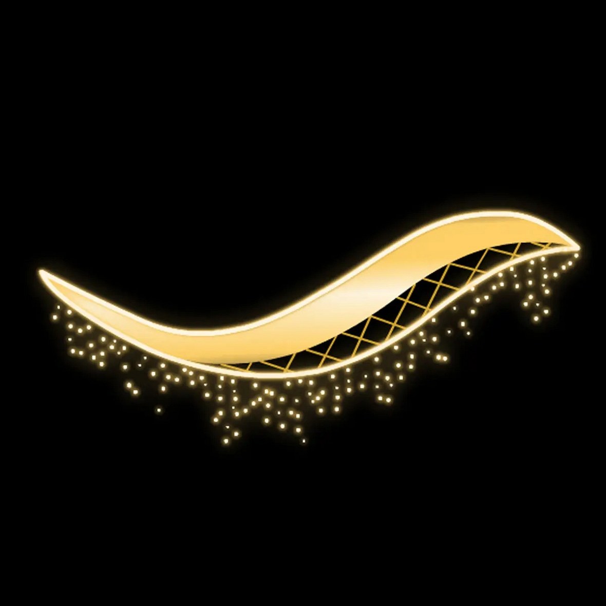 Easy Fix 2D LED light pendant wave, 270 × 135 × 4 cm, warm white, aluminium, gold, interior