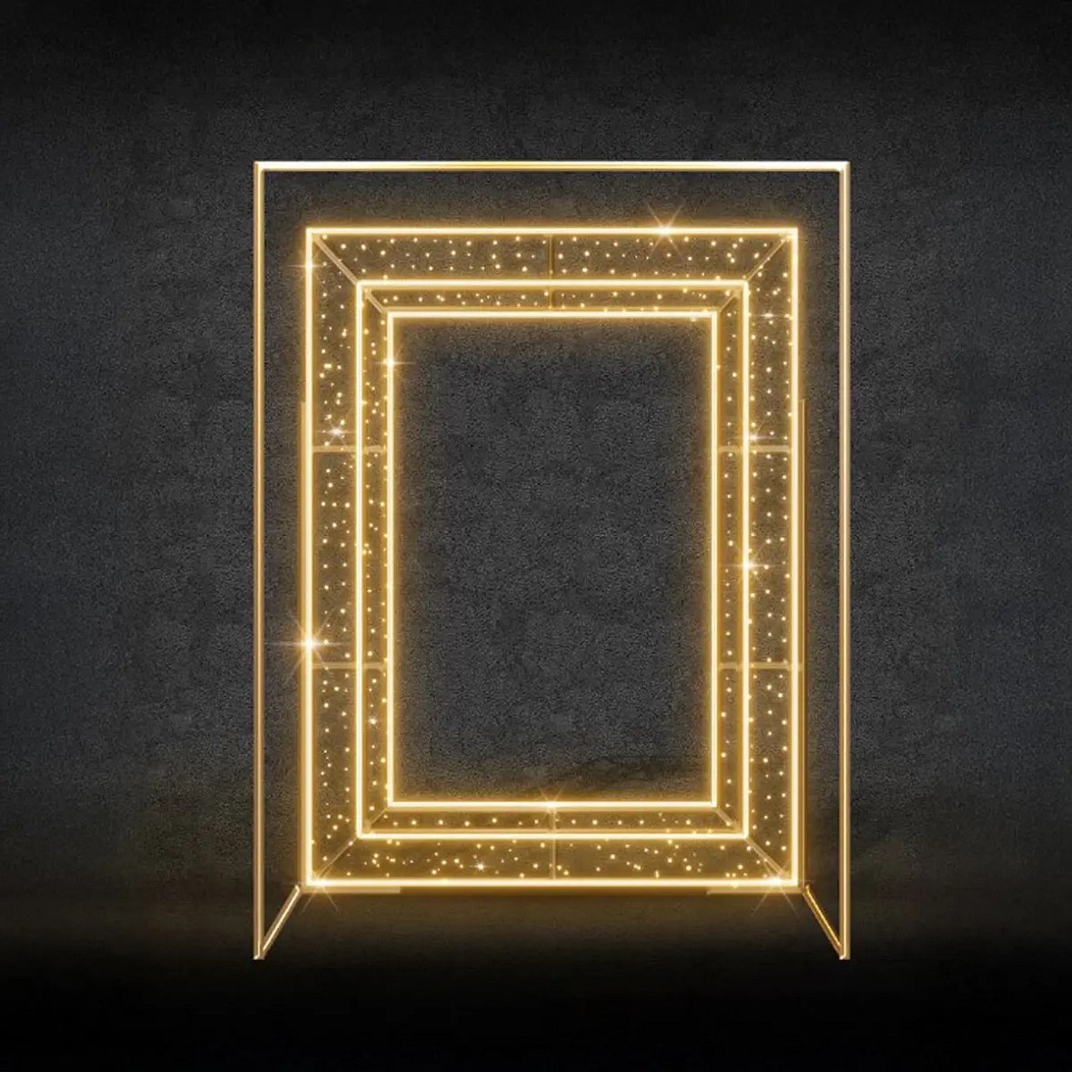 3D LED light frame, 230 × 170 × 110 cm, warm white, 24 and 36 V, 45 W, 35 kg, 3 parts