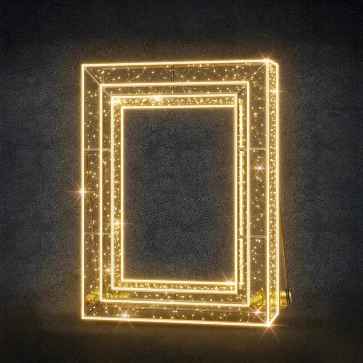 3D LED light frame, 170 × 230 × 20 cm, warm white, 36 V, 56.9 W, 67.4 kg, made of 4 parts