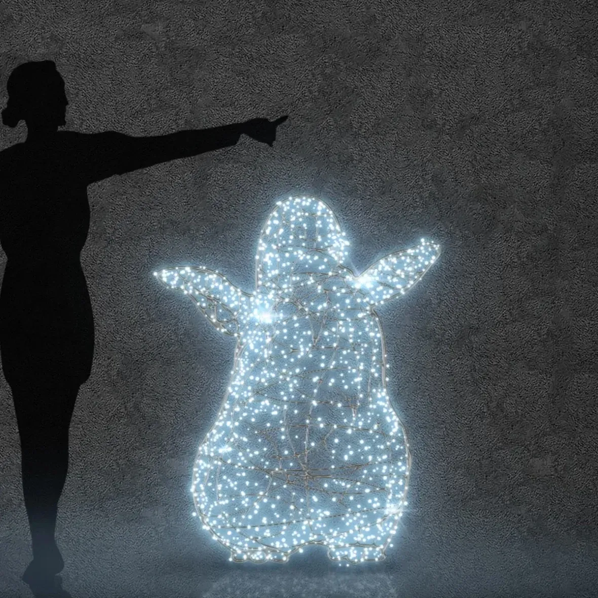 Eco Fix 3D LED light baby penguin 120 cm, cold white with Flash, aluminium
