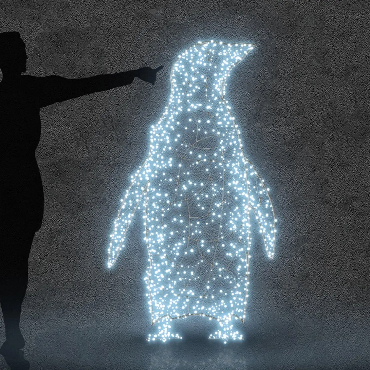 Eco Fix 3D LED light lady penguin, 160 cm, cold white with Flash, aluminium