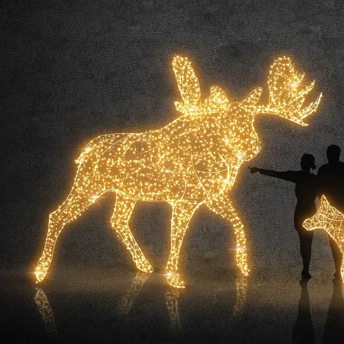 Eco Fix 3D LED light moose, WS2B, 320 × 450 × 320 cm, warm white, aluminium