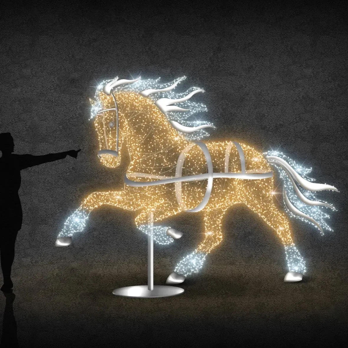 Eco Fix 3D LED light horse 230 cm, F, warm and icy white, aluminium