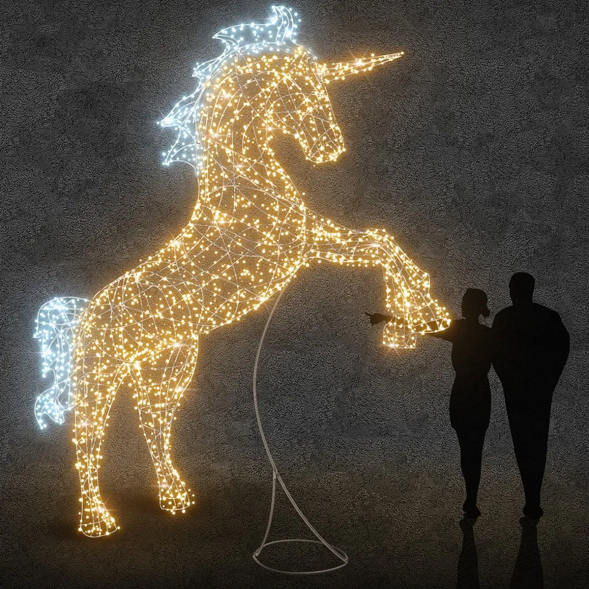 3D LED unicorn light, 360 × 400 × 97 cm, warm and icy white, 36V, 41 W, 35.4 kg, 3 parts