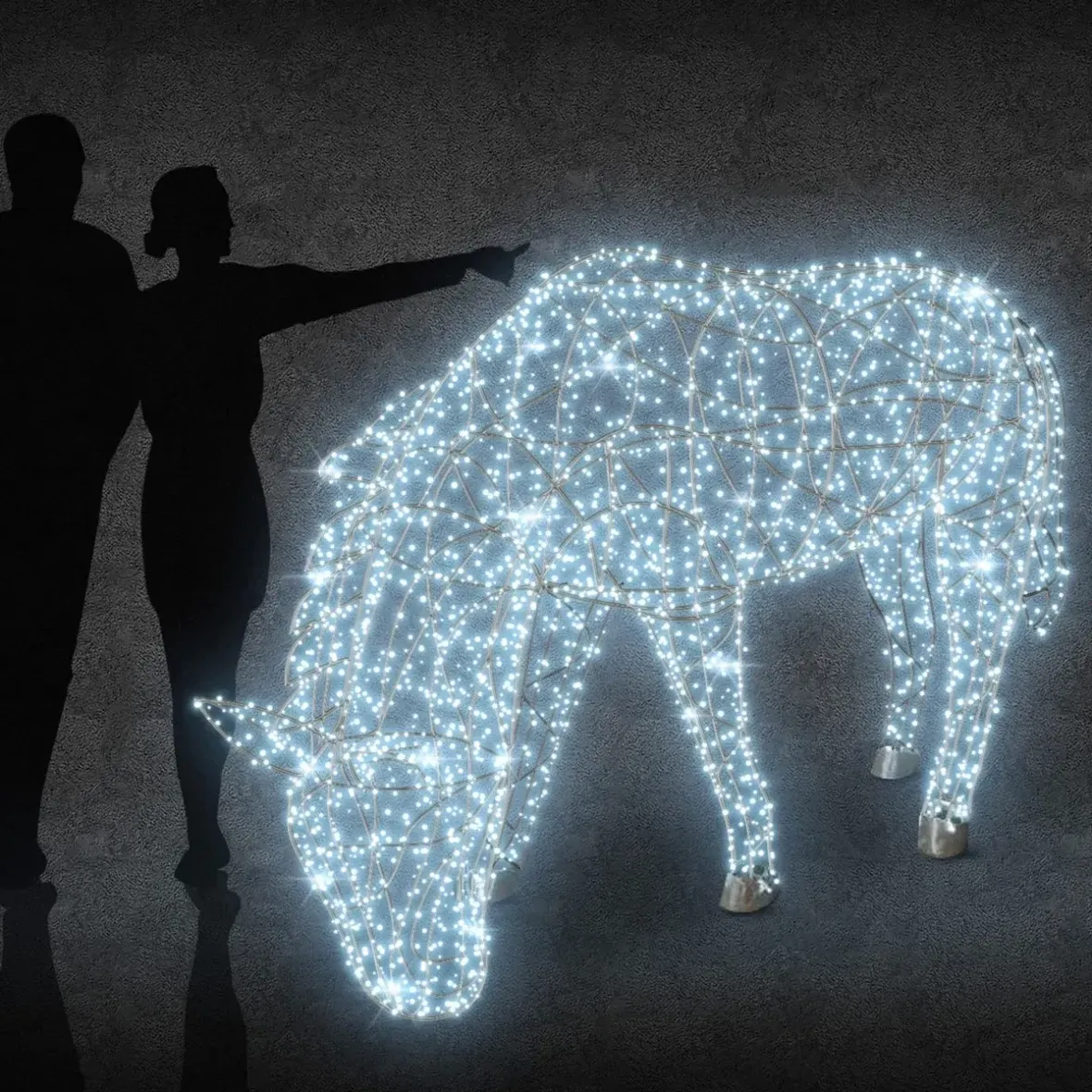 Eco Fix 3D LED light horse with tilted head, 250 × 160 × 60 cm, ice white, aluminium