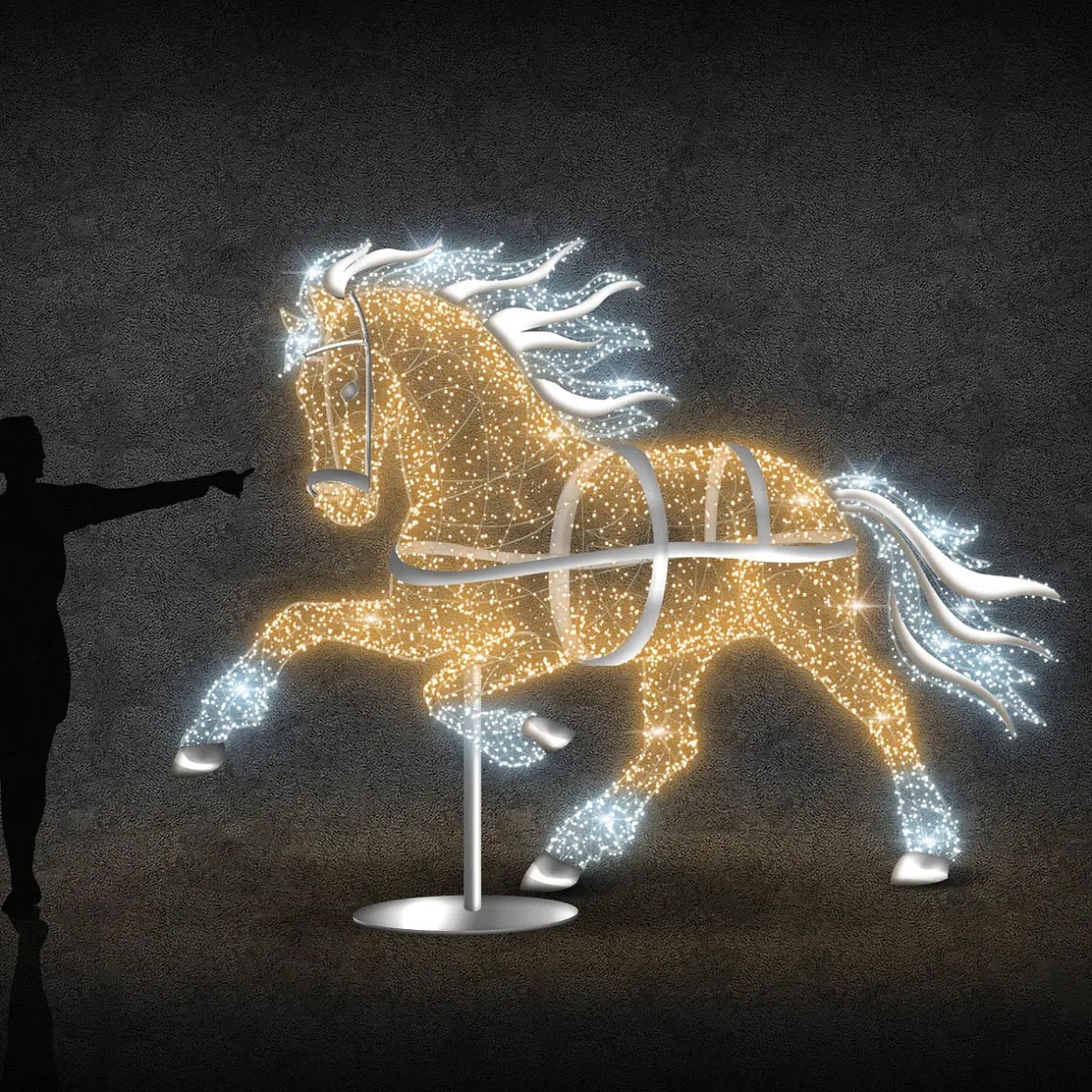 Eco Fix 3D LED light horse 230 cm, E, warm and icy white, aluminium