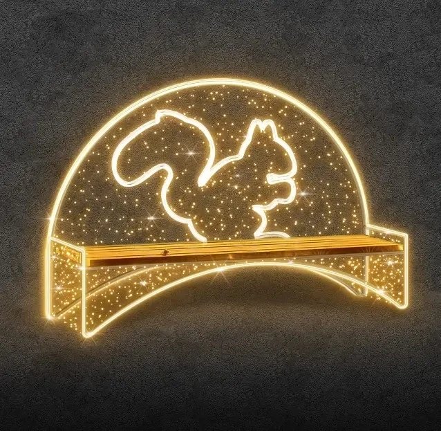 3D LED light bench, squirrel, 210 × 130 × 50 cm, warm white