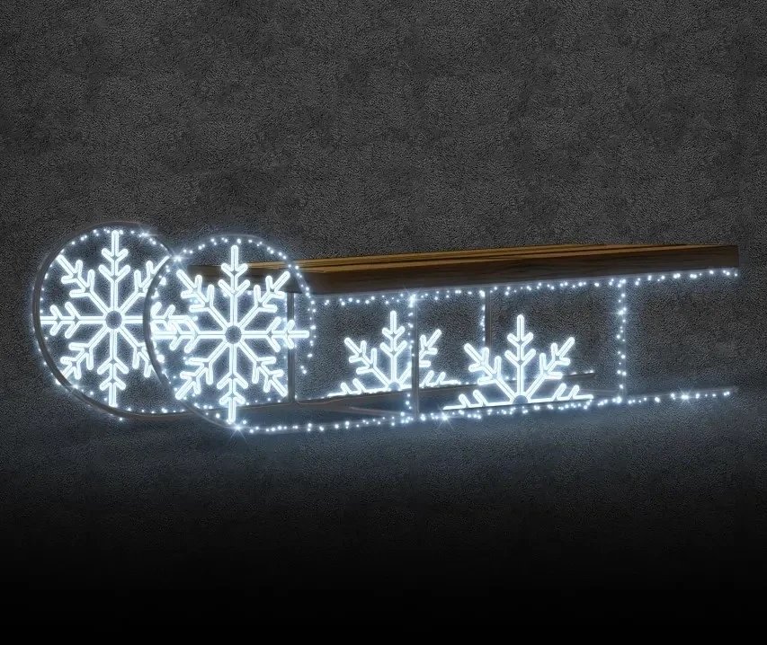 Eco Fix 3D LED light sled, 230 × 95 × 50 cm, ice white, standing, aluminium