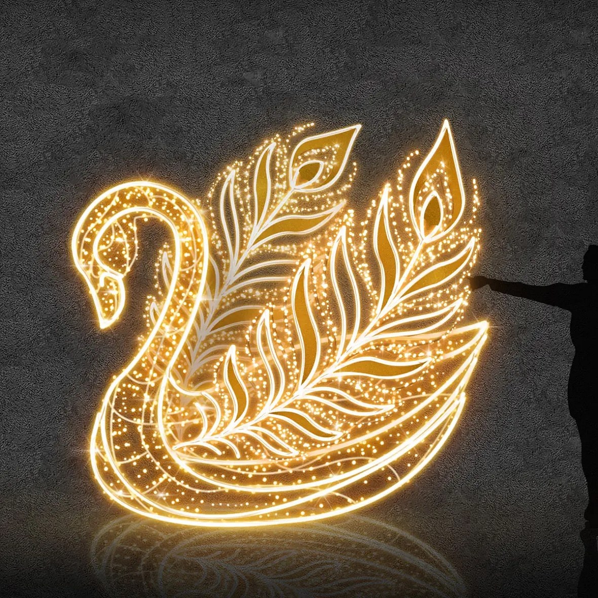 3D LED Swan Light, 200 × 250 × 270 cm, Warm White, 36 V, 98 W, 51.2 kg, 3 pieces