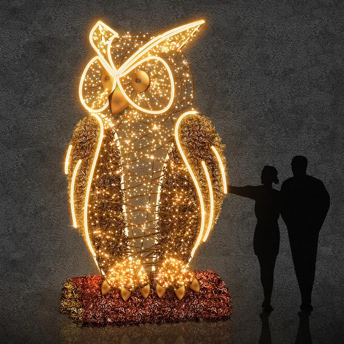 Eco Fix 3D LED light owl 350 cm, warm white, aluminium