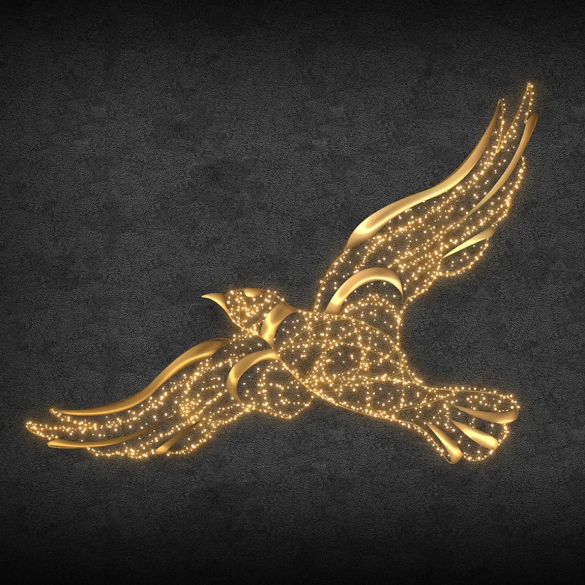 Eco Fix 3D LED light eagle, 90 × 250 × 70 cm, warm white, aluminium