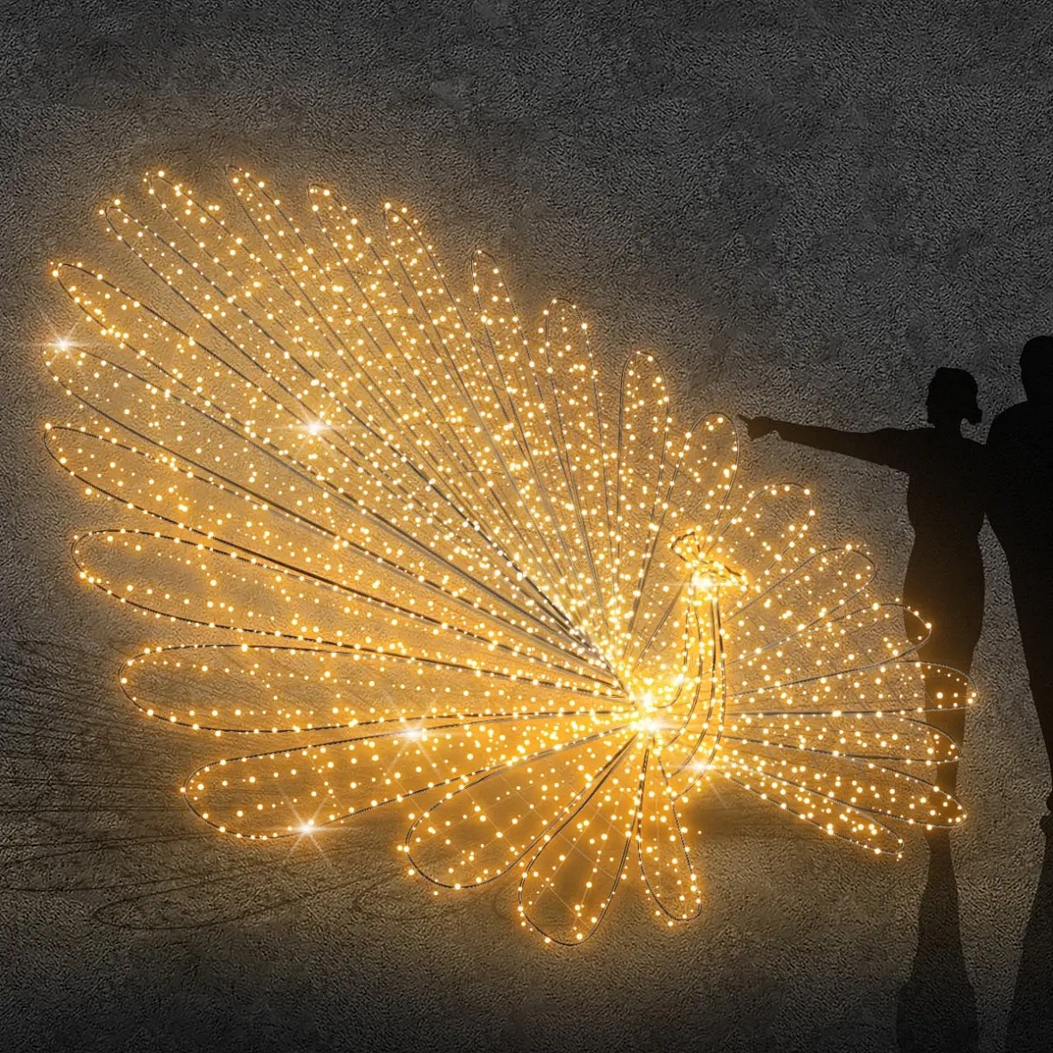 3D LED peacock light, 430 × 250 × 240 cm, warm white, 36 V, 70 W, 52 kg, 5 parts