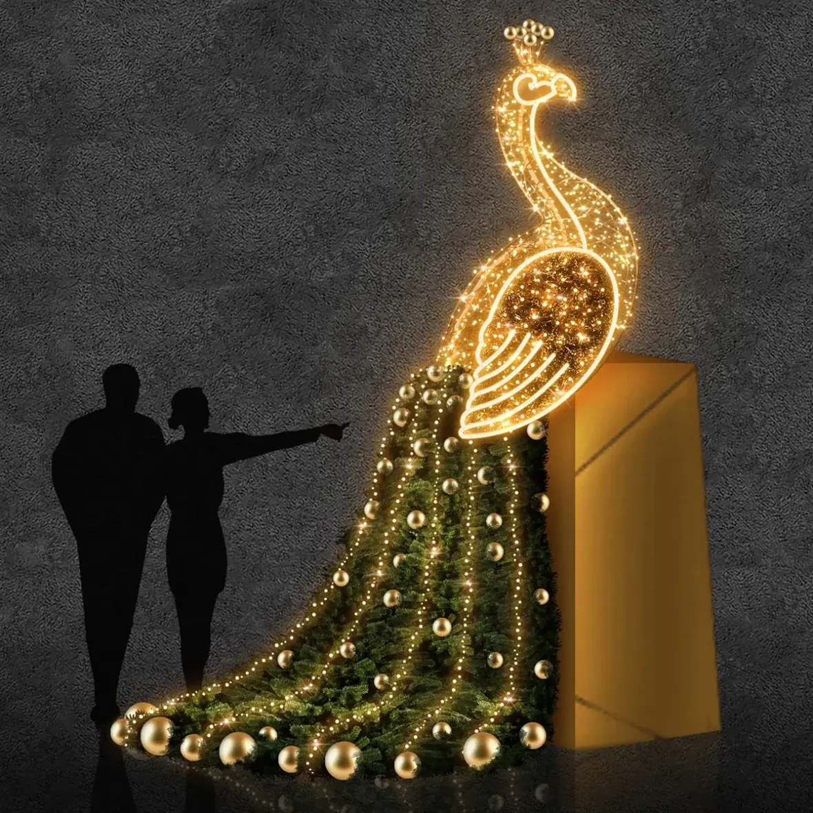 3D LED peacock light, 165 × 350 × 250 cm, warm white, 230 V, 114.8 W, 53 kg, 3 parts