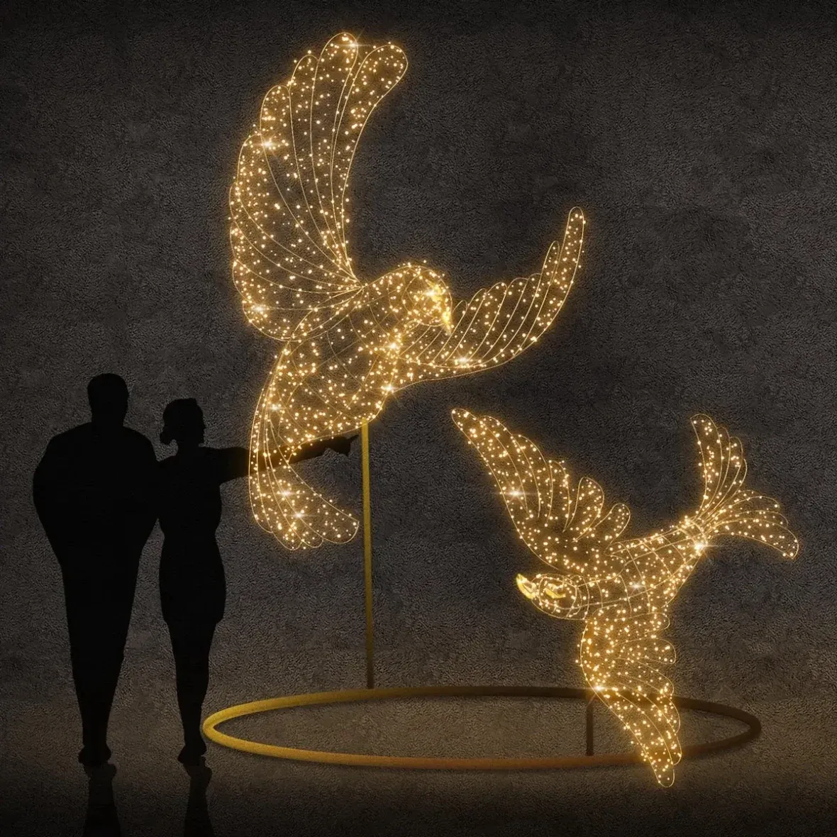 Eco Fix 3D LED dove lights, 320 × 350 × 400 cm, warm white, aluminium