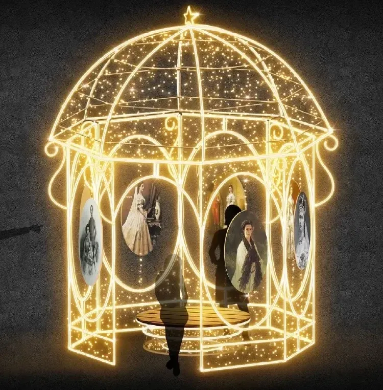 3D LED Gazebo Sissi, 430 × 340 × 340 cm, warm white, 36 V, 300 W, 100 kg, 18 parts