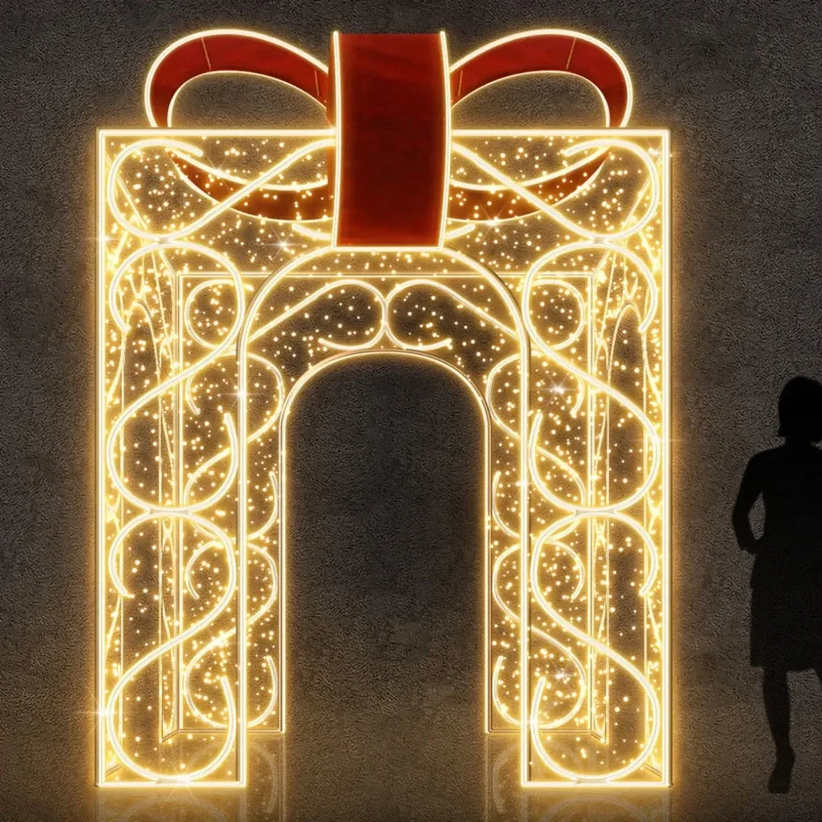 3D LED light gift, pass-through, 200 × 310 × 200 cm, warm white, aluminium