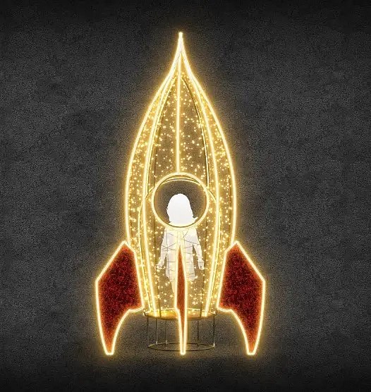 Eco Fix 3D LED rocket light, warm, cold, 426 × 165 cm, standing, aluminium