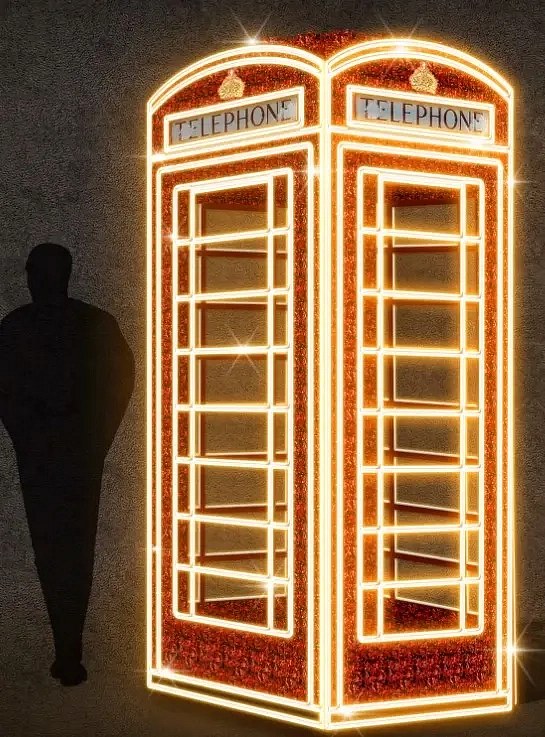 LED lighted telephone box , 100 x 240 x 100 cm, 36 V, 43.3 W, 60.47 kg, 2 parts
