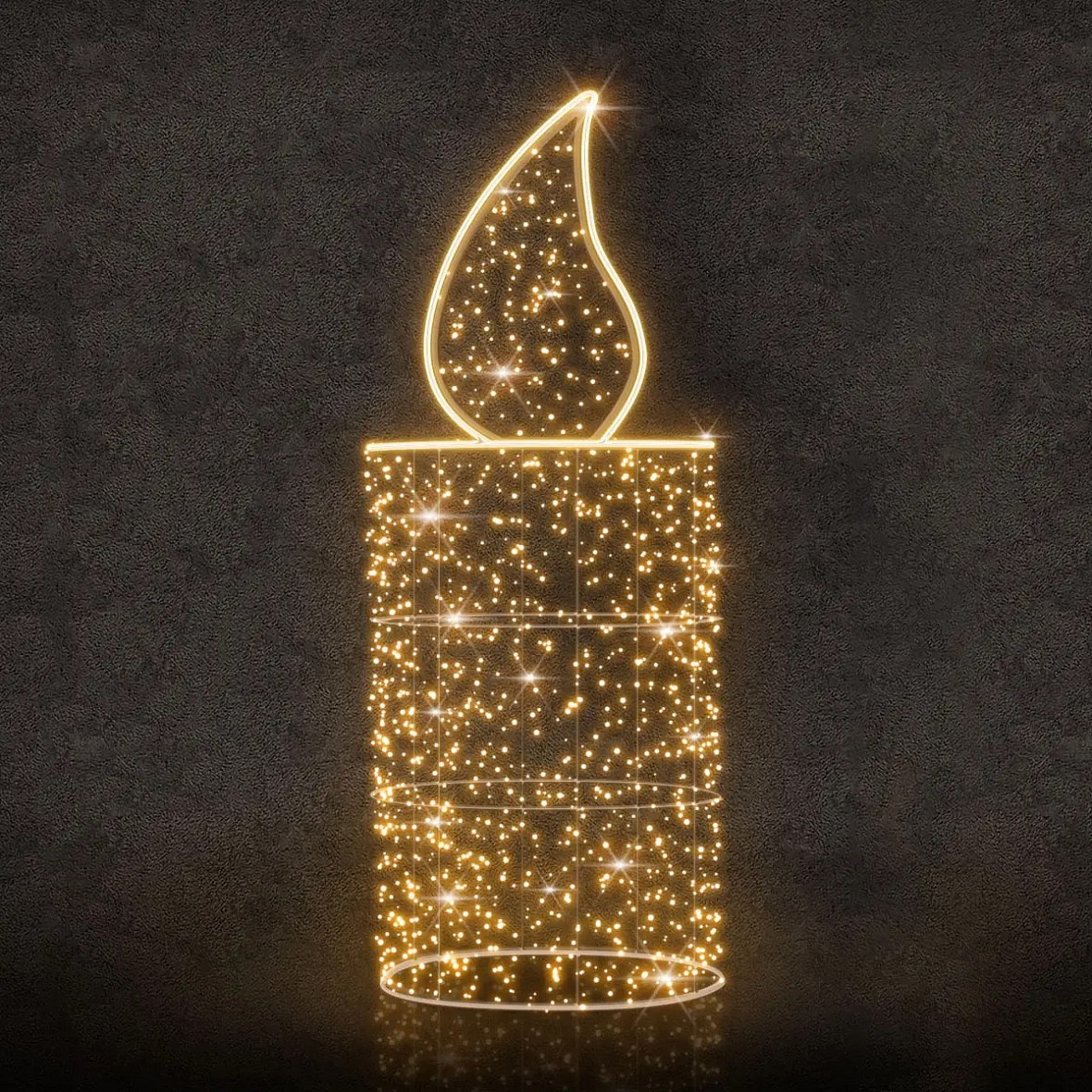 3D LED light candle, 75 × 230 × 75 cm, warm white, 230 V, 89 W, 16 kg